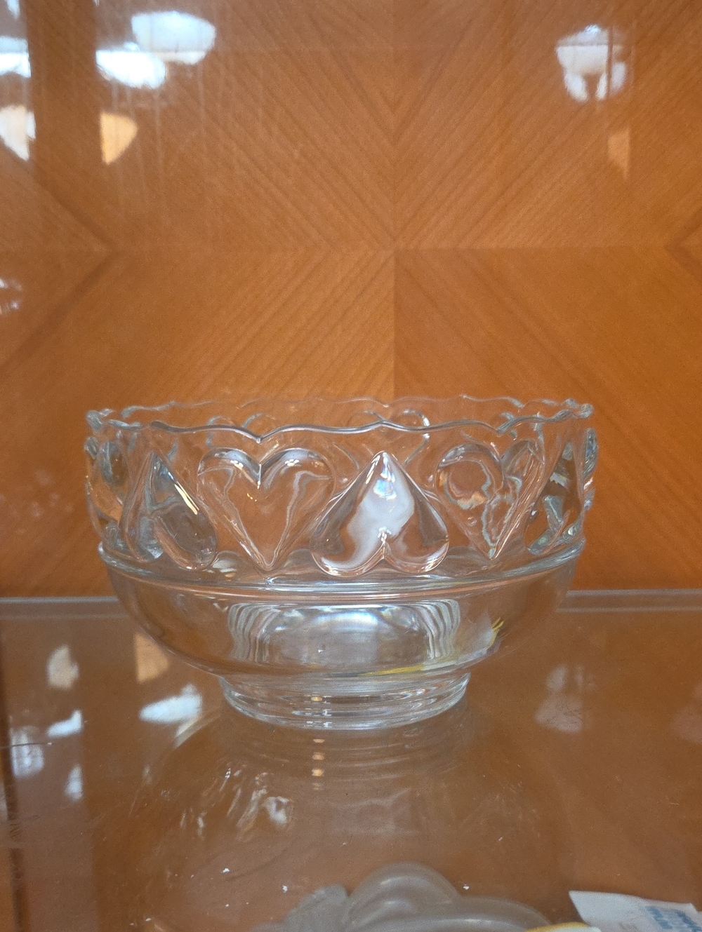 Tiffany & Co. Clear Glass Heart Motif Bowl